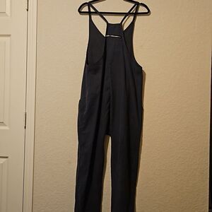 Dark Gray Jumpsuit Zippered Pocket Tapered Legs CLEARANCE